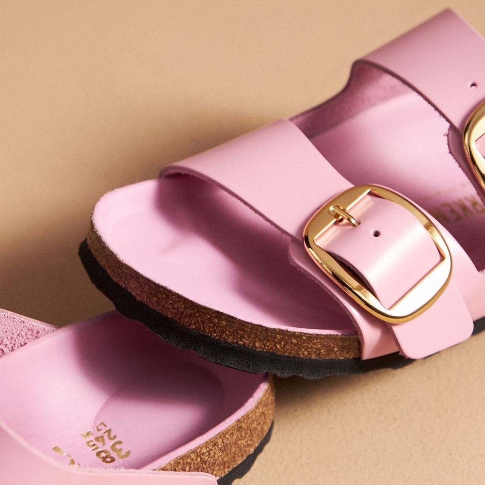 Birkenstock Pink Double-Strap Sandals with Gold Buckles - Picture 3 of 6